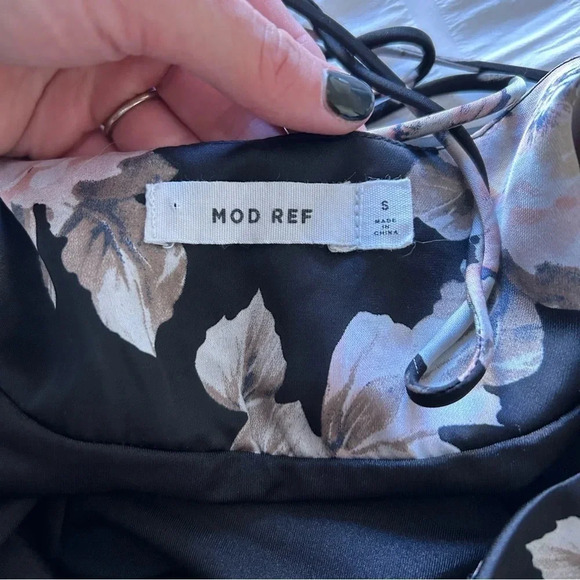 Mod Ref 90's Inspired Black Floral Midi Slip Dress Tie Back Size Small - Picture 6 of 7